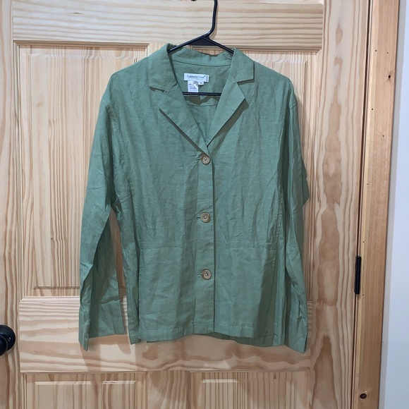 Coldwater Creek Green Linen Blend blazer/Hack-ing jacket size M - Picture 2 of 6